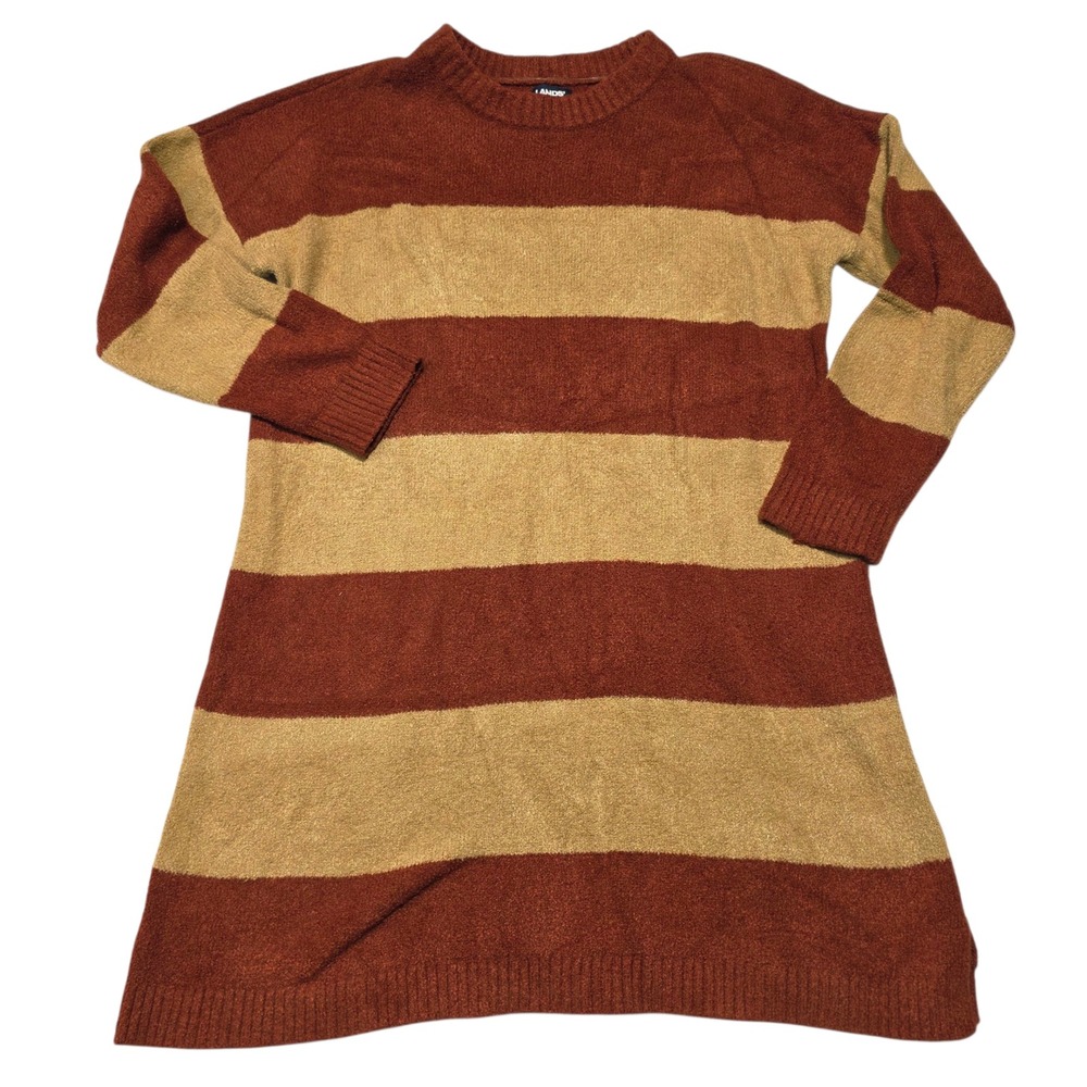 Lands End Women's XL Striped Cozy Knit Sweater Dress Long Sleeve Casual Chenille